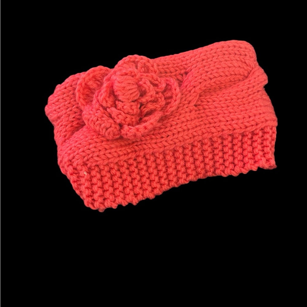 Red Knitted Headband with Flower Accent